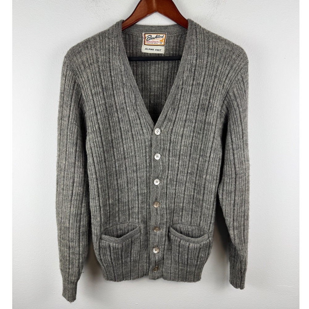 Brentwood Sportswear Mirapaca Vintage Gray Wool Ribbed Cardigan Sweater Small